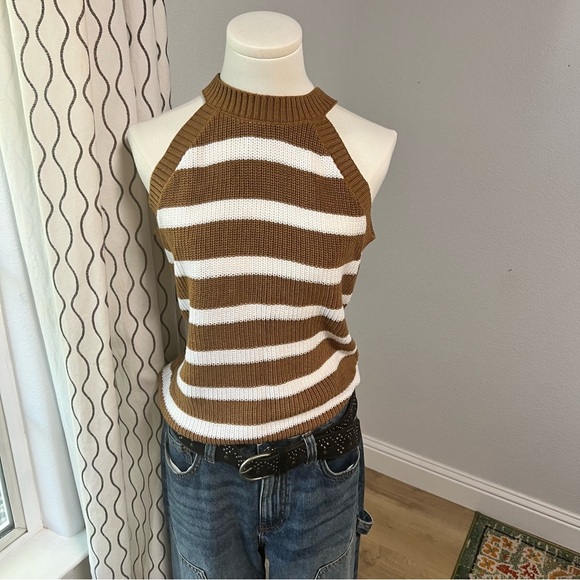 Old Navy Sleeveless Striped Shaker Stitch Sweater Medium Tall Fall Sweater Tank - Picture 7 of 11